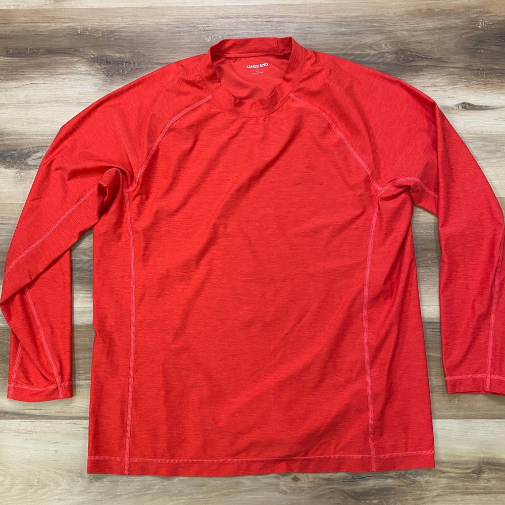 Lands End Rash Guard Size L 42-44 Swim Shirt Performance Spandex Red Regular